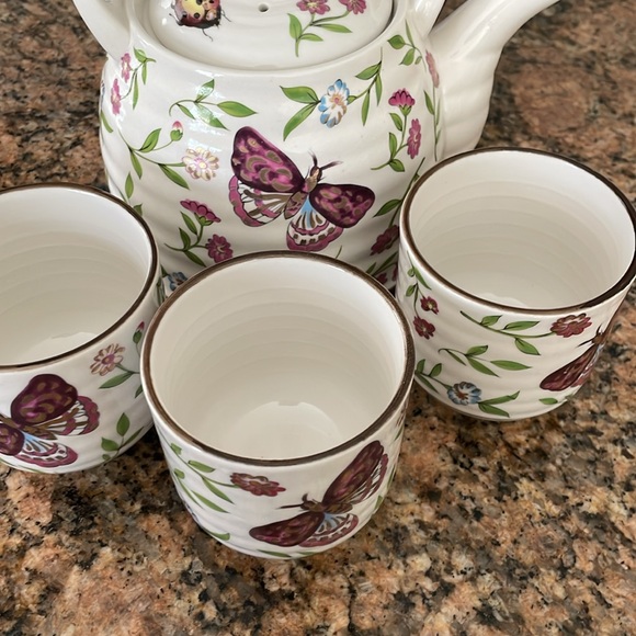 Teaopia set - wicker/bamboo like handle, strainer, 3 cups - butterflies - Picture 4 of 9